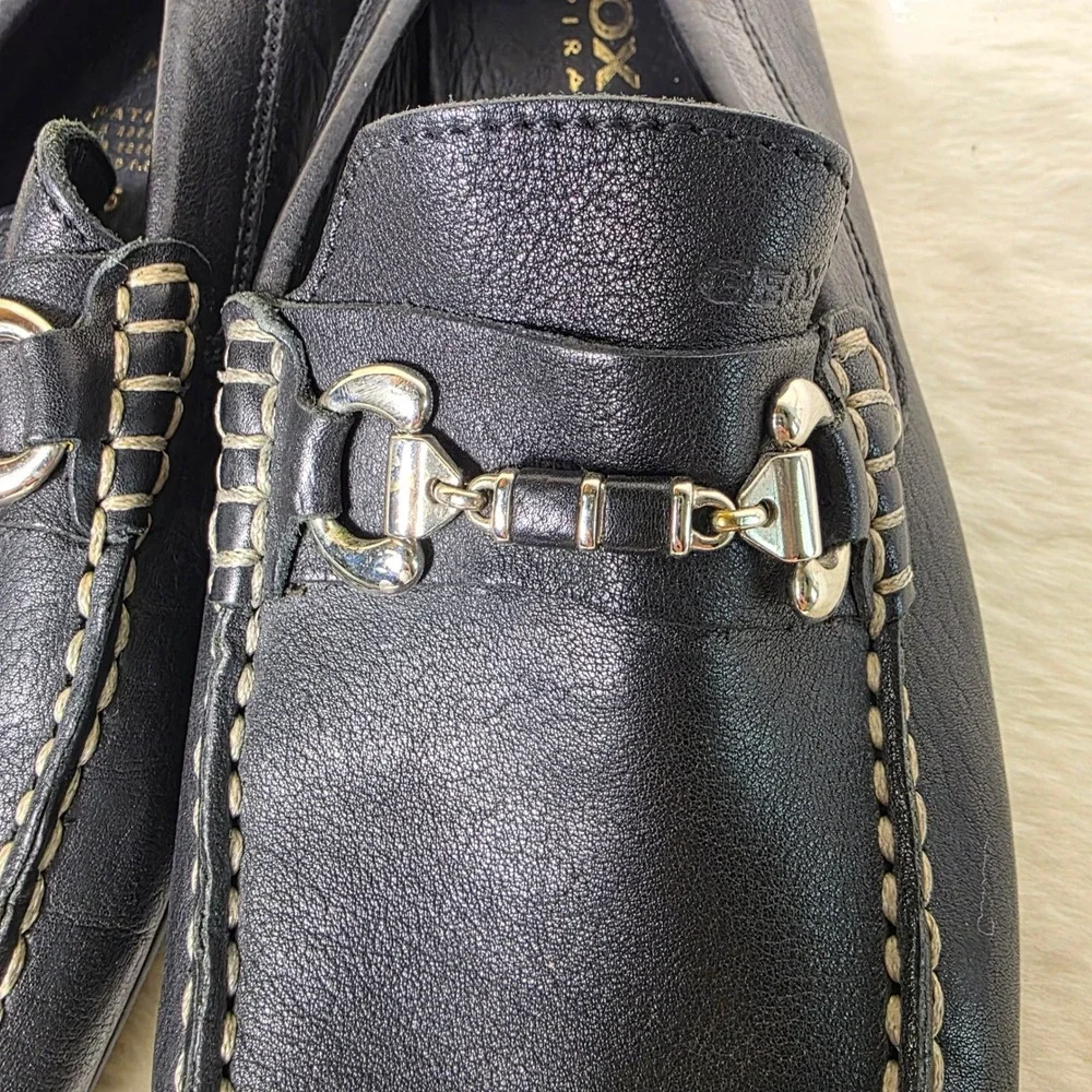 Geox Respira Bit Loafers Black Leather Driving Mocs Mens 45 12 Excellent